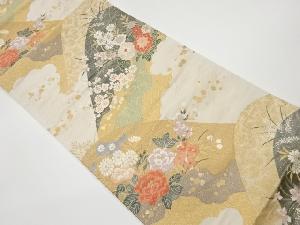 リサイクル　山並みに草花・梅模様織出し袋帯